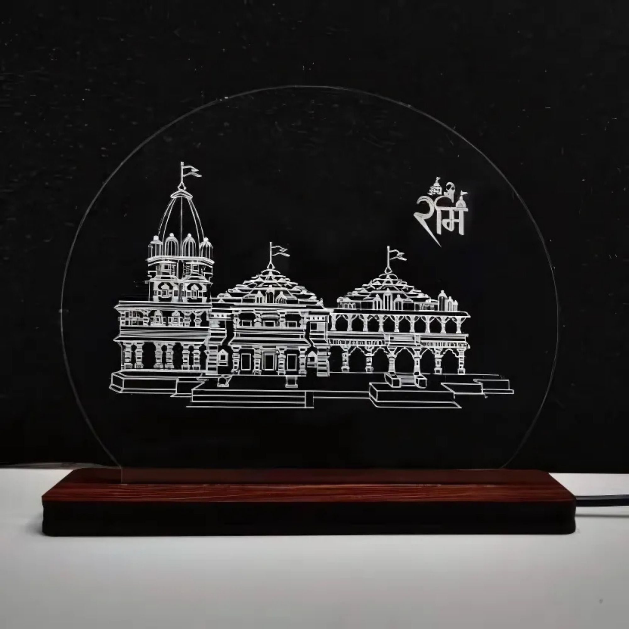 White LED Wooden Base Table Lamp